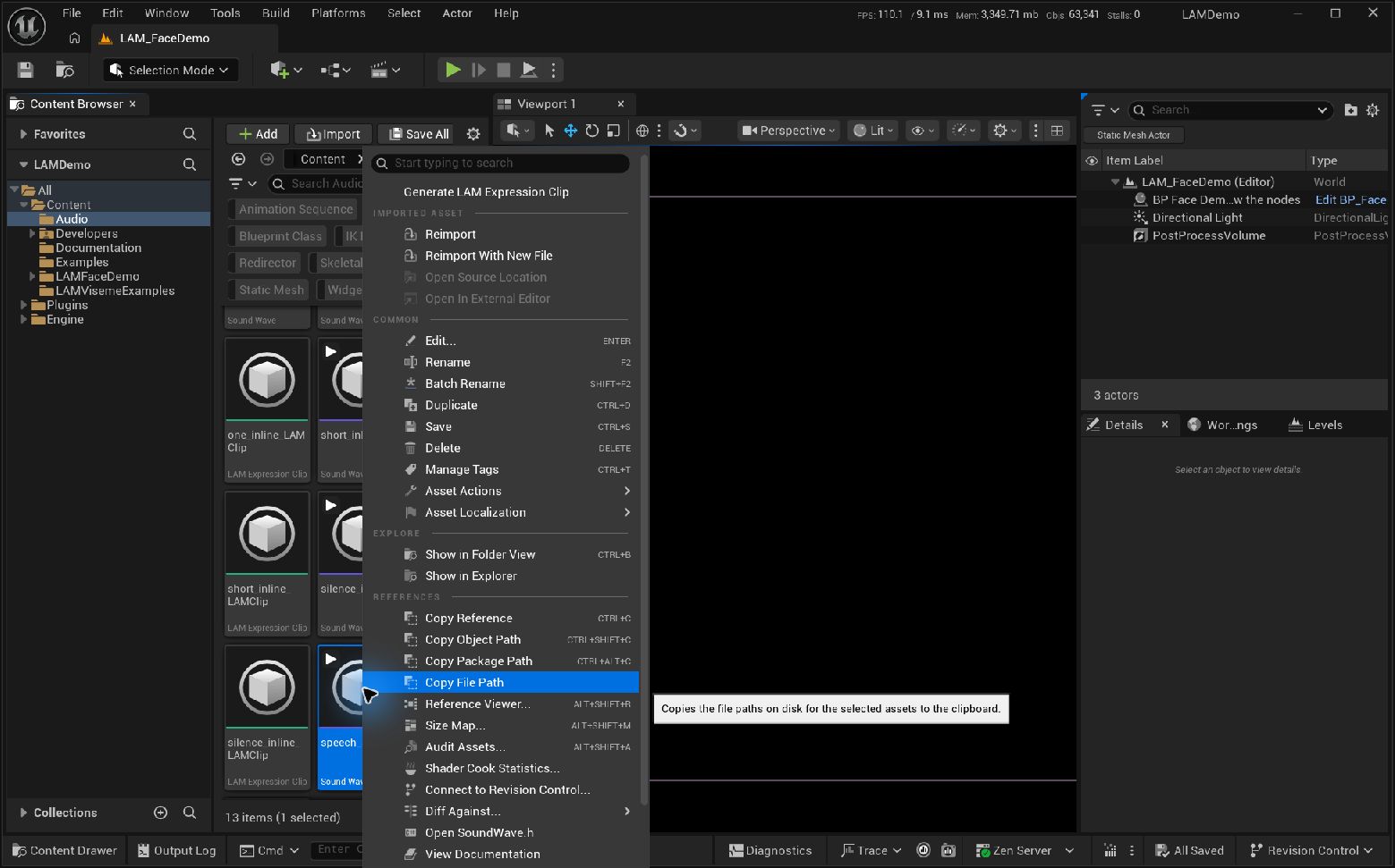 SoundWaveを右クリックしたメニューのGenerate LAM Expression Clip。